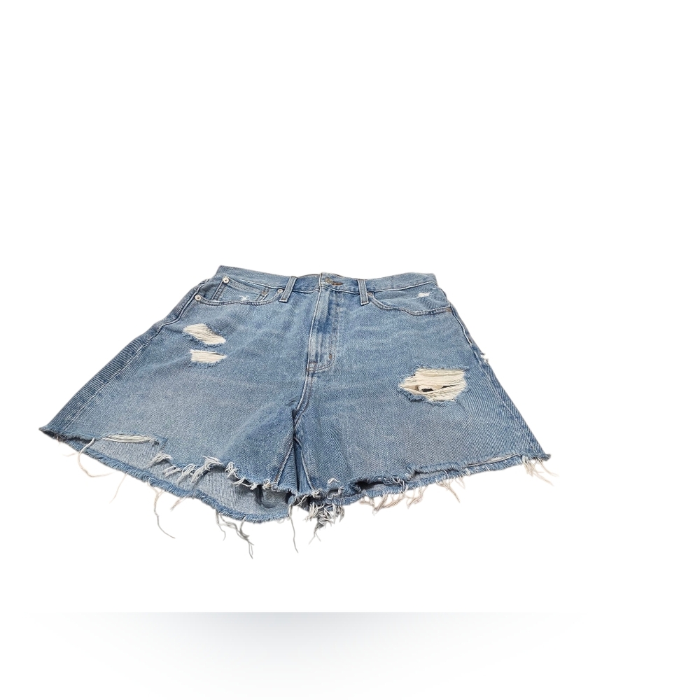 Madewell the Mom Jean Short Denim Blue Shorts Women High Rise Frayed Hem Size 29 - Picture 3 of 16